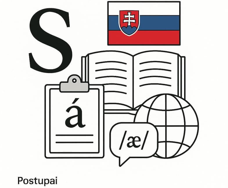 Slovak alphabet with Ukrainian transcription and phrases for the first weeks